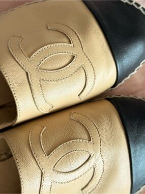 CHANEL Beige and Black Leather Espadrilles SIZE 42